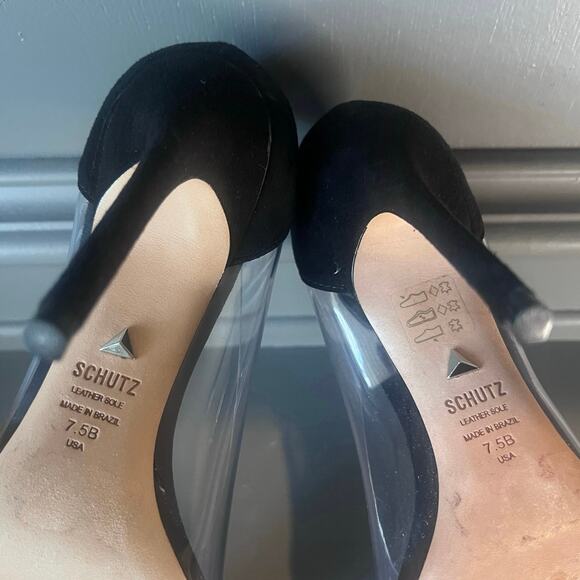 Schutz DEN Flame Pointy‑Toe Clear Pumps Red/Black Suede Sz 7.5 Brazil Edgy Vamp - Picture 5 of 8